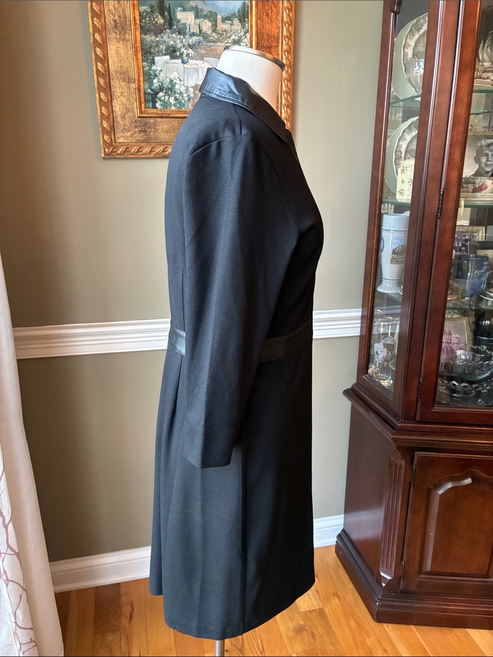 Talbots Black Faux Leather Trim Ponte Dress Size 10 Petite - Picture 5 of 7